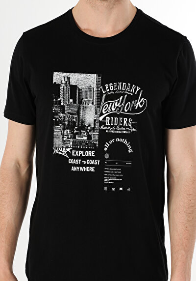 اعرض التفاصيل لـ عادي مقاس رقبة مستديرة مستقيم رجالي أسود كم قصير تي شيرت