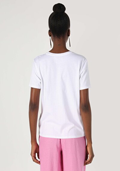 اعرض التفاصيل لـ   رقبة مستديرة نسائي أبيض بأكمام قصيرة تي شيرت