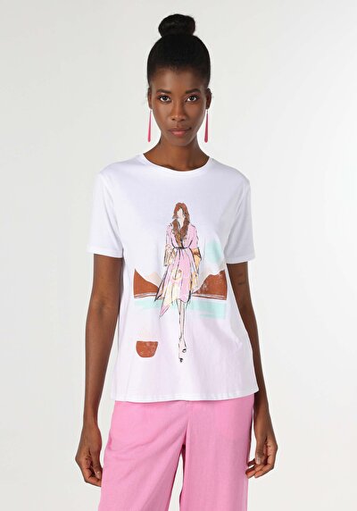 اعرض التفاصيل لـ   رقبة مستديرة نسائي أبيض بأكمام قصيرة تي شيرت