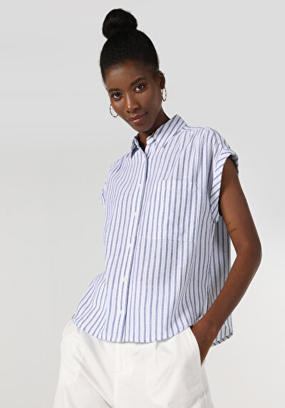 اعرض التفاصيل لـ أزرق للنساء قميص  كم قصير