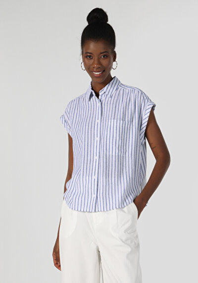 اعرض التفاصيل لـ أزرق للنساء قميص  كم قصير