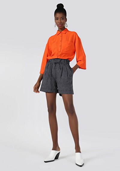 اعرض التفاصيل لـ عادي قصة عالية الخصر نسائي شورت أزرق داكن