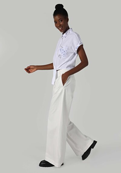 اعرض التفاصيل لـ عادي بقصة رفع الخصر ساق واسعة نسائي بنطلون أبيض