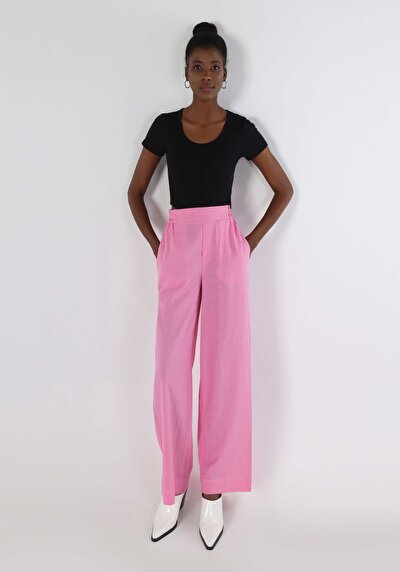 صورة من   ارتفاع الخصر ساق واسعة نسائي السراويل الوردي