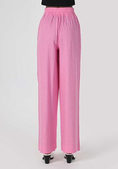 صورة من ارتفاع الخصر ساق واسعة نسائي السراويل الوردي