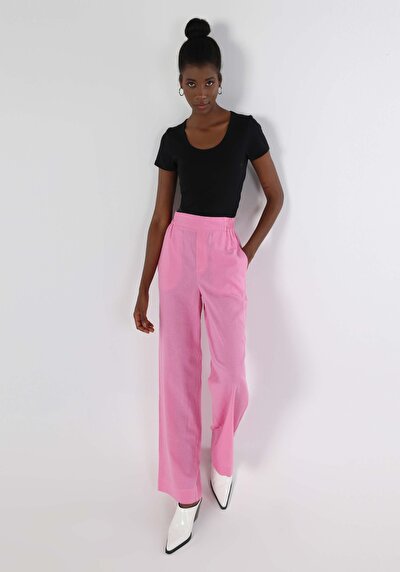 صورة من ارتفاع الخصر ساق واسعة نسائي السراويل الوردي