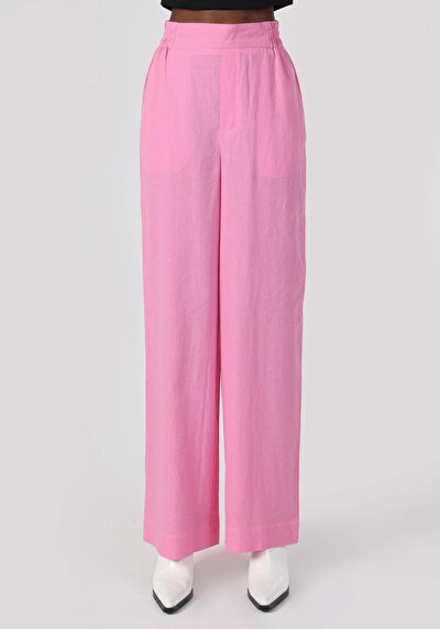 صورة من ارتفاع الخصر ساق واسعة نسائي السراويل الوردي