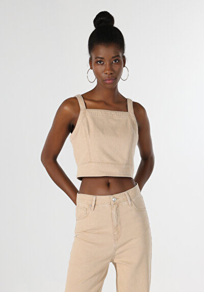 اعرض التفاصيل لـ نحيف ياقة مربعة نسائي أزرق بلا أكمام قميص