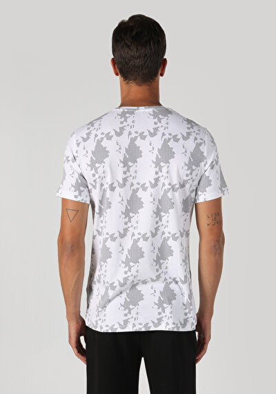 اعرض التفاصيل لـ   رقبة مستديرة مطبوعة للرجال أبيض بأكمام قصيرة تي شيرت