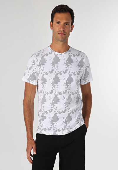 اعرض التفاصيل لـ   رقبة مستديرة مطبوعة للرجال أبيض بأكمام قصيرة تي شيرت