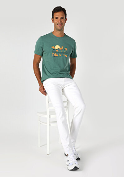 صورة من   رقبة مستديرة مطبوعة رجالي أخضر كم قصير تي شيرت