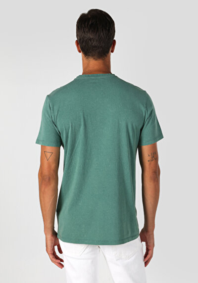 صورة من رقبة مستديرة مطبوعة رجالي أخضر كم قصير تي شيرت