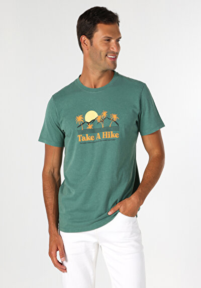 اعرض التفاصيل لـ   رقبة مستديرة مطبوعة رجالي أخضر كم قصير تي شيرت