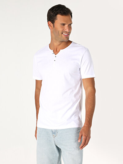 اعرض التفاصيل لـ   رقبة مستديرة مستقيم تي شيرت أبيض بأكمام قصيرة للرجال