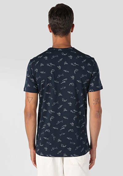 اعرض التفاصيل لـ   رقبة مستديرة مطبوعة رجالي أزرق كحلي كم قصير تي شيرت