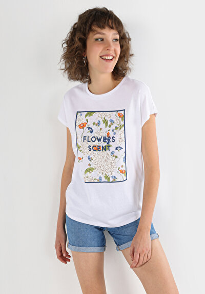 اعرض التفاصيل لـ   رقبة مستديرة نسائي أبيض بأكمام قصيرة تي شيرت