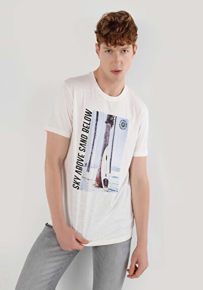 اعرض التفاصيل لـ   رقبة مستديرة مطبوعة للرجال أبيض بأكمام قصيرة تي شيرت