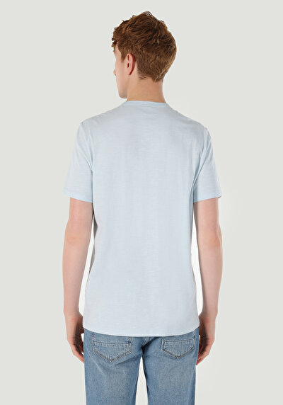 اعرض التفاصيل لـ   رقبة مستديرة مستقيم رجالي أزرق كم قصير تي شيرت