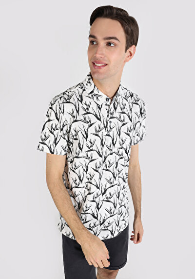 اعرض التفاصيل لـ   بولو ياقة مطبوعة للرجال أبيض بأكمام قصيرة تي شيرت