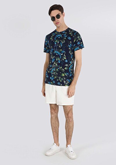 صورة من رقبة مستديرة مطبوعة رجالي أخضر كم قصير تي شيرت