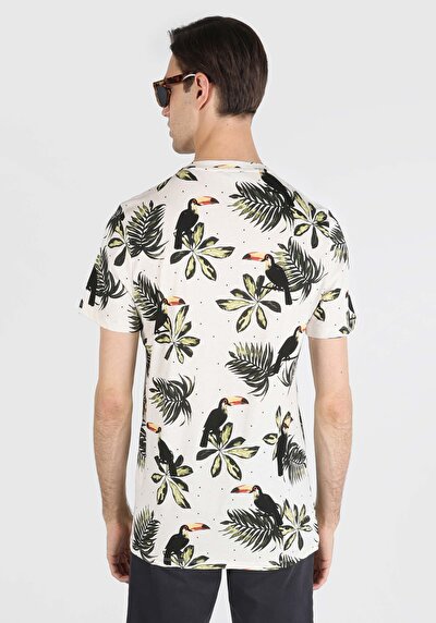 اعرض التفاصيل لـ   رقبة مستديرة مطبوعة للرجال أبيض بأكمام قصيرة تي شيرت