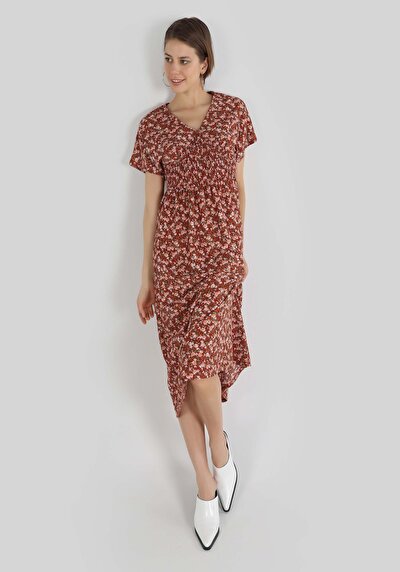 اعرض التفاصيل لـ عادي فستان نسائي متعدد الألوان بأكمام قصيرة