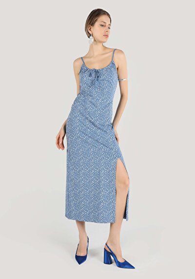 اعرض التفاصيل لـ عادي فستان نسائي أزرق بلا أكمام