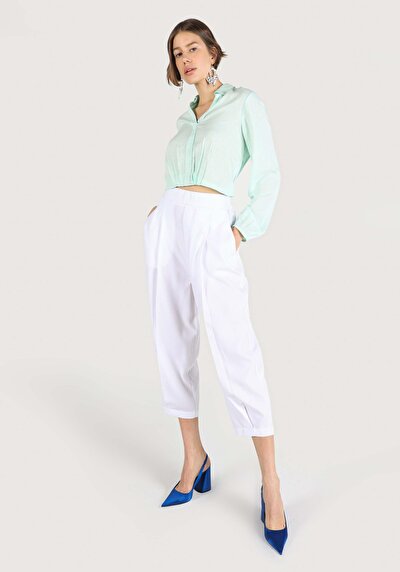 صورة من عادي بقصة رفع الخصر ساق واسعة نسائي بنطلون أبيض