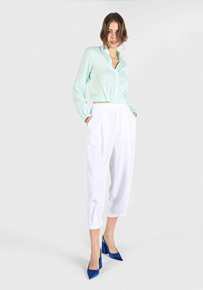 صورة من عادي بقصة رفع الخصر ساق واسعة نسائي بنطلون أبيض