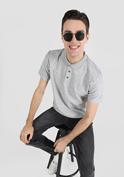 اعرض التفاصيل لـ   بولو الرقبة مستقيم رجالي رمادي كم قصير تي شيرت