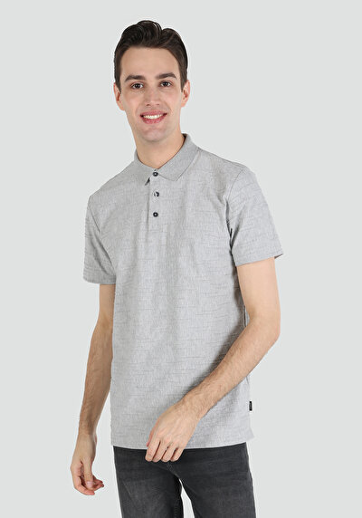 صورة من   بولو الرقبة مستقيم رجالي رمادي كم قصير تي شيرت