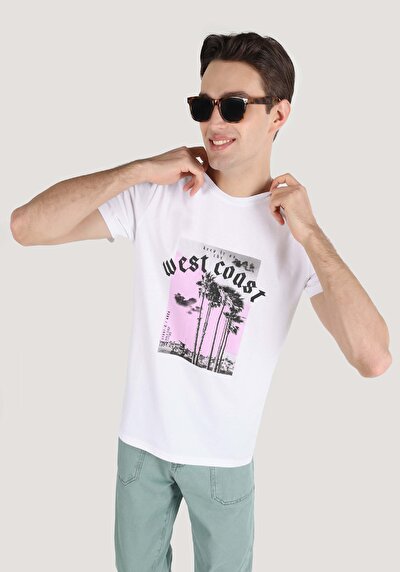 اعرض التفاصيل لـ   رقبة مستديرة مستقيم تي شيرت أبيض بأكمام قصيرة للرجال