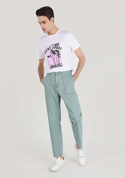 اعرض التفاصيل لـ   رقبة مستديرة مستقيم تي شيرت أبيض بأكمام قصيرة للرجال