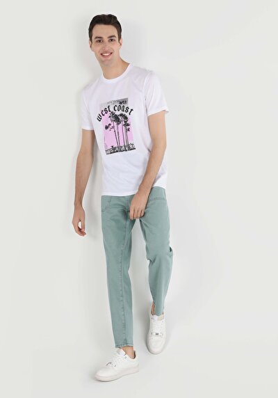 اعرض التفاصيل لـ   رقبة مستديرة مستقيم تي شيرت أبيض بأكمام قصيرة للرجال