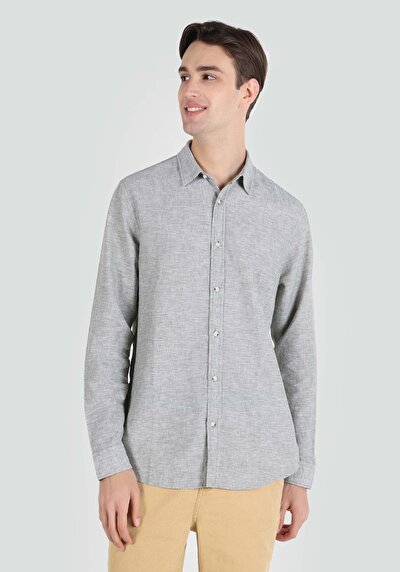 صورة من قميص مريح  رقبة مستقيم رجالي أخضر كم طويل قميص