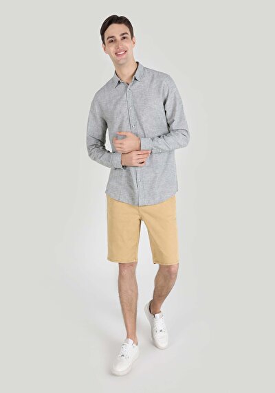 صورة من قميص مريح رقبة مستقيم رجالي أخضر كم طويل قميص