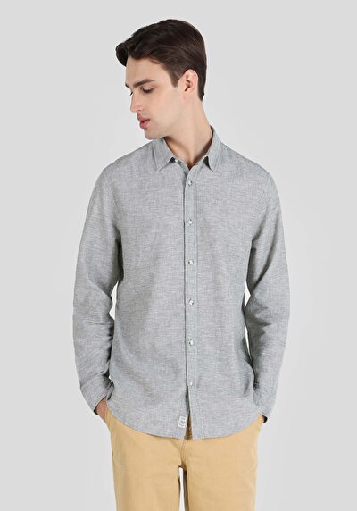 اعرض التفاصيل لـ قميص مريح  رقبة مستقيم رجالي أخضر كم طويل قميص