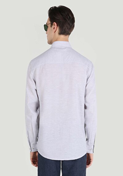 صورة من قميص مريح رقبة مستقيم رجالي رمادي كم طويل قميص