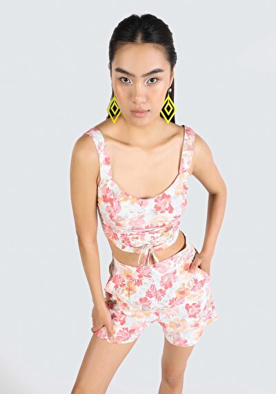 اعرض التفاصيل لـ نحيف  رقبة على شكل V أزهار نسائي متعدد الألوان بلا أكمام قميص