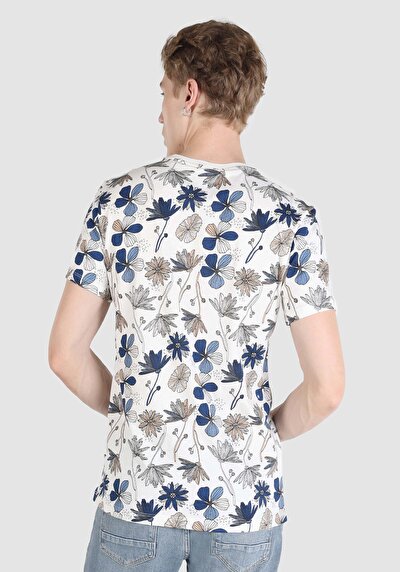 صورة من رقبة مستديرة مطبوعة للرجال أبيض بأكمام قصيرة تي شيرت