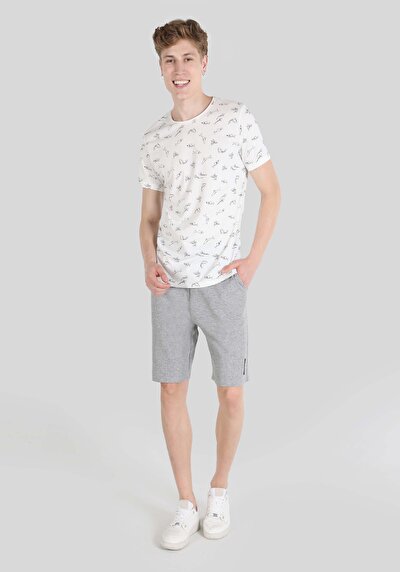 اعرض التفاصيل لـ   رقبة مستديرة مطبوعة للرجال أبيض بأكمام قصيرة تي شيرت