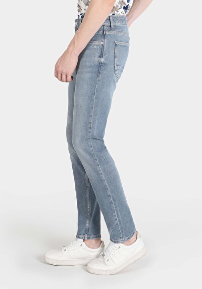 اعرض التفاصيل لـ سليم  خصر منخفض ضيق الساق جينز نيلي للرجال