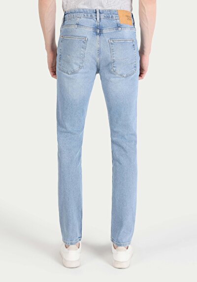 صورة من مستقيم خصر منخفض مستقيم الساق الجينز النيلي للرجال