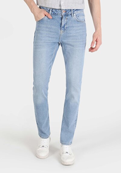 صورة من مستقيم خصر منخفض مستقيم الساق الجينز النيلي للرجال