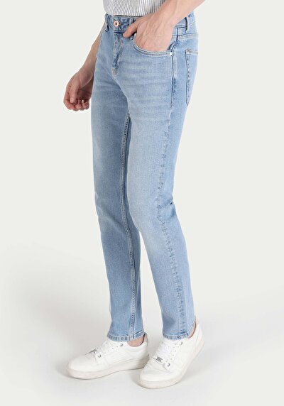 اعرض التفاصيل لـ مستقيم  خصر منخفض مستقيم الساق الجينز النيلي للرجال