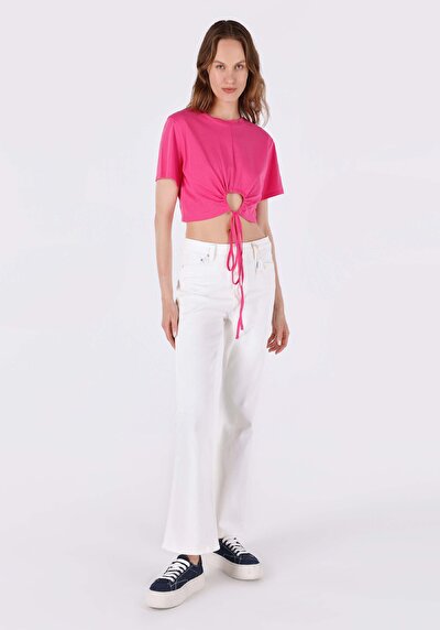 اعرض التفاصيل لـ ضيق قصة رقبة مستديرة نسائي وردي كم قصير تي شيرت