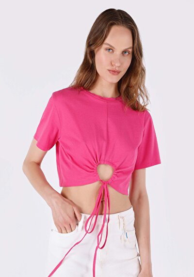 اعرض التفاصيل لـ ضيق قصة رقبة مستديرة نسائي وردي كم قصير تي شيرت