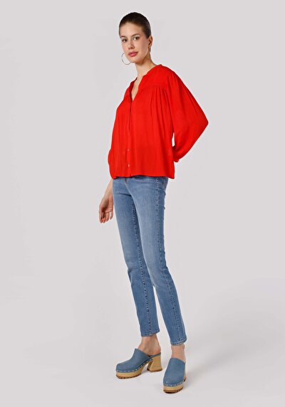 اعرض التفاصيل لـ أحمر للنساء قميص  كم طويل