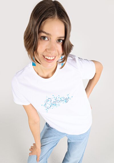 اعرض التفاصيل لـ أبيض للنساء تي شيرت بأكمام قصيرة