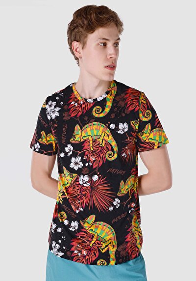 صورة من   رقبة مستديرة مطبوعة رجالي متعدد الألوان كم قصير تي شيرت